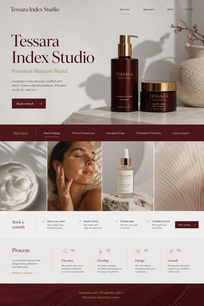 Beauty & Wellness website design for Australia, showing a clear opening, service information, supporting content, and a focused inquiry action.