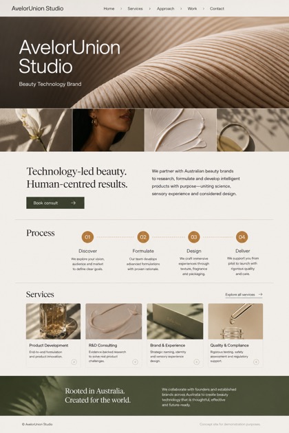 Beauty & Wellness website design for Australia, showing a clear opening, service information, supporting content, and a focused inquiry action.