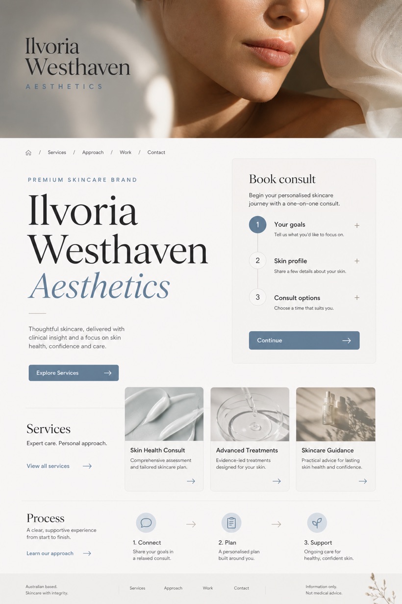 Beauty & Wellness website design for Australia, showing a clear opening, service information, supporting content, and a focused inquiry action.