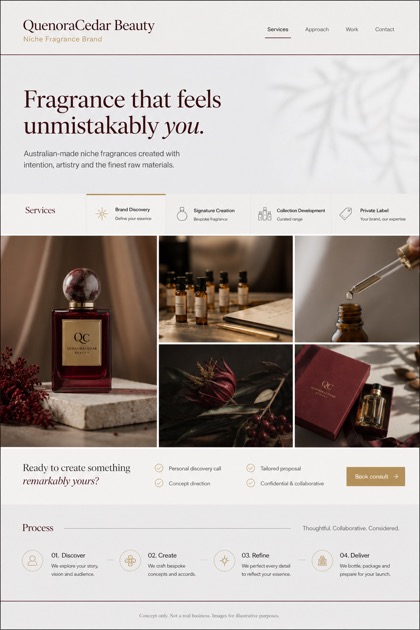Beauty & Wellness website design for Australia, showing a clear opening, service information, supporting content, and a focused inquiry action.