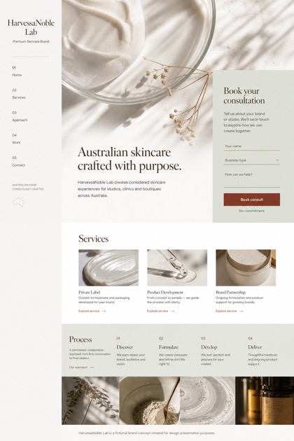 Beauty & Wellness website design for Australia, showing a clear opening, service information, supporting content, and a focused inquiry action.