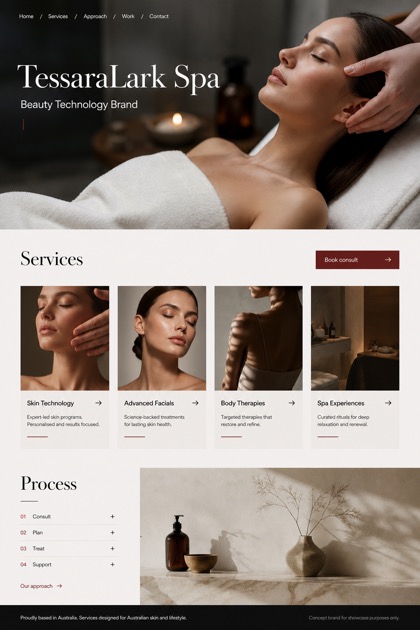 Beauty & Wellness website design for Australia, showing a clear opening, service information, supporting content, and a focused inquiry action.