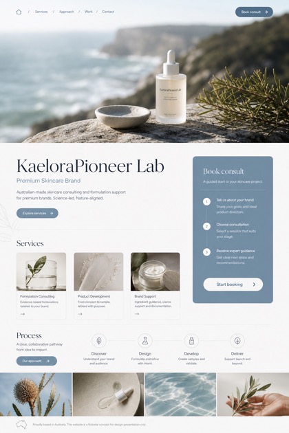 Beauty & Wellness website design for Australia, showing a clear opening, service information, supporting content, and a focused inquiry action.