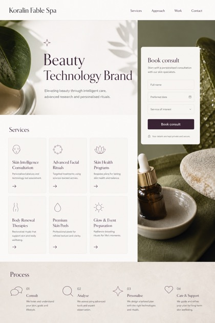 Beauty & Wellness website design for Australia, showing a clear opening, service information, supporting content, and a focused inquiry action.