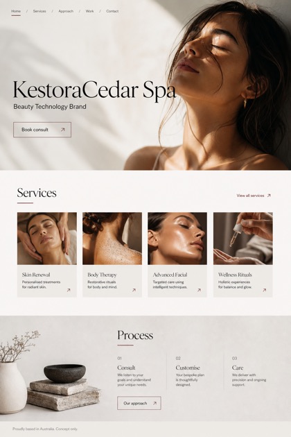 Beauty & Wellness website design for Australia, showing a clear opening, service information, supporting content, and a focused inquiry action.