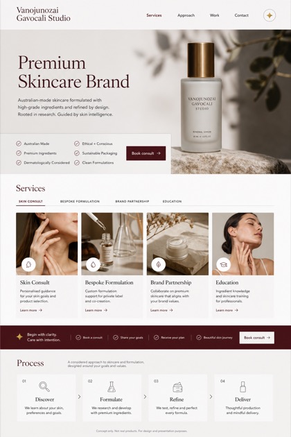 Beauty & Wellness website design for Australia, showing a clear opening, service information, supporting content, and a focused inquiry action.
