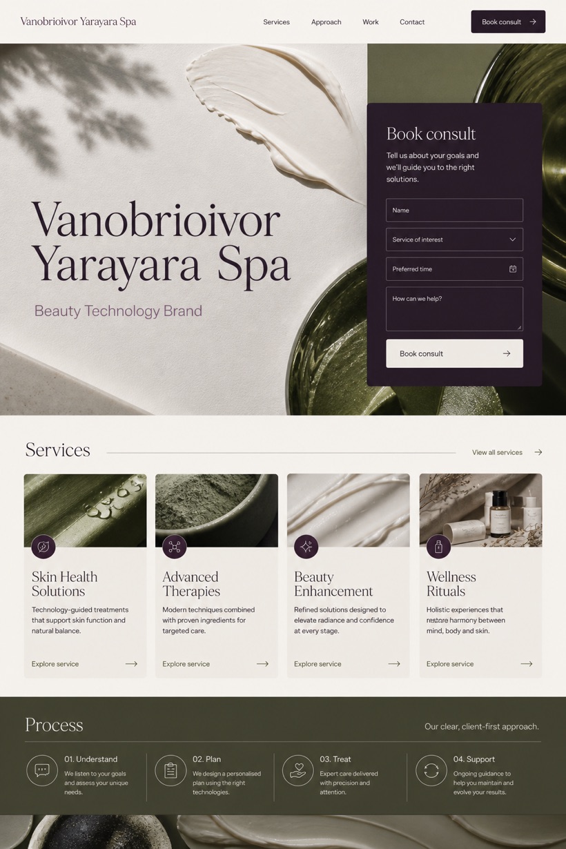 Beauty & Wellness website design for Australia, showing a clear opening, service information, supporting content, and a focused inquiry action.