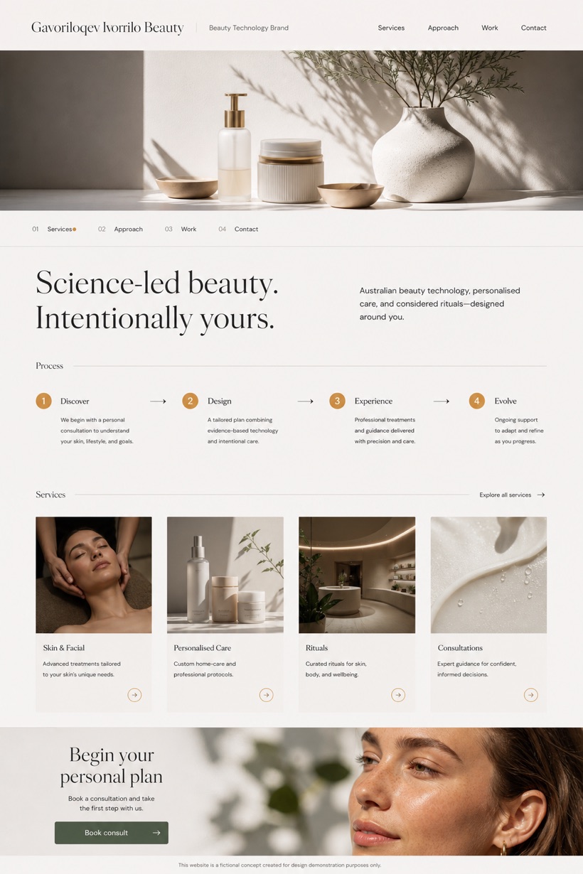 Beauty & Wellness website design for Australia, showing a clear opening, service information, supporting content, and a focused inquiry action.
