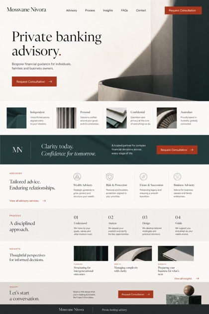 Finance website design for Australia, showing a clear opening, service information, supporting content, and a focused inquiry action.