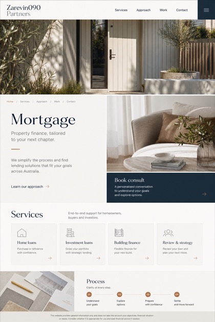 Finance website design for Australia, showing a clear opening, service information, supporting content, and a focused inquiry action.