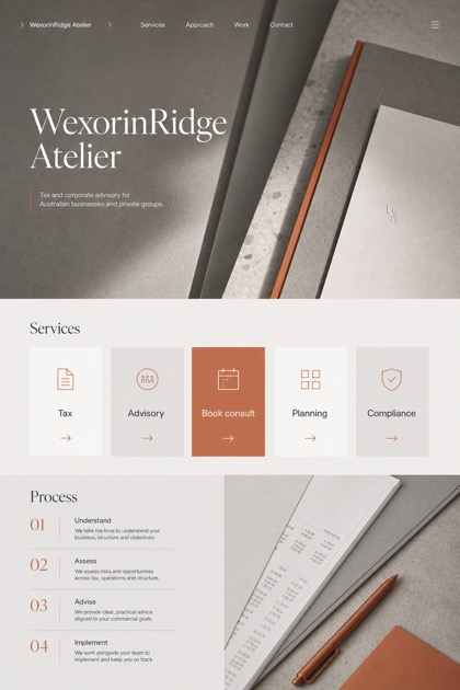 Finance website design for Australia, showing a clear opening, service information, supporting content, and a focused inquiry action.