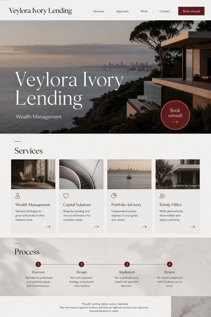Finance website design for Australia, showing a clear opening, service information, supporting content, and a focused inquiry action.