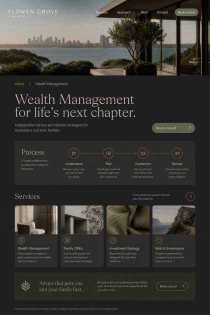 Finance website design for Australia, showing a clear opening, service information, supporting content, and a focused inquiry action.