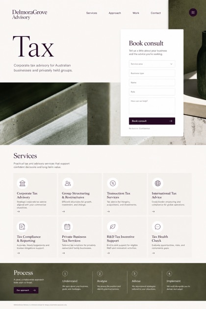 Finance website design for Australia, showing a clear opening, service information, supporting content, and a focused inquiry action.