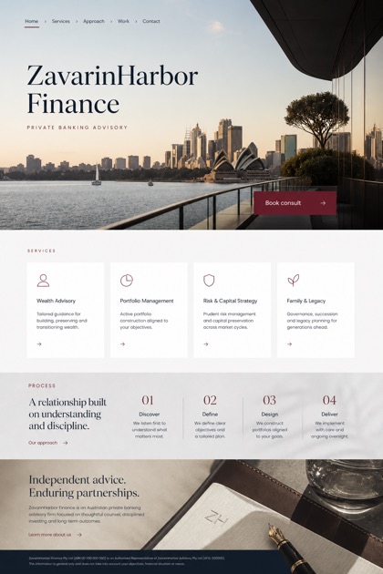 Finance website design for Australia, showing a clear opening, service information, supporting content, and a focused inquiry action.