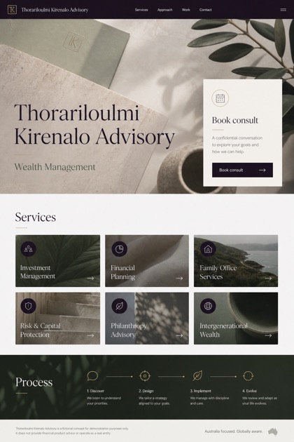 Finance website design for Australia, showing a clear opening, service information, supporting content, and a focused inquiry action.