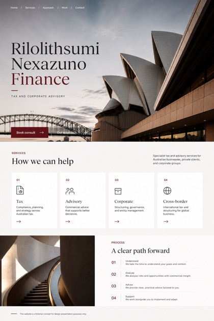 Finance website design for Australia, showing a clear opening, service information, supporting content, and a focused inquiry action.