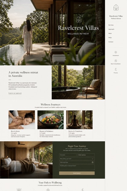 Hospitality website design for Australia, showing a clear opening, service information, supporting content, and a focused inquiry action.