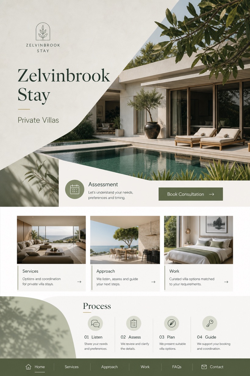 Hospitality website design for Australia, showing a clear opening, service information, supporting content, and a focused inquiry action.