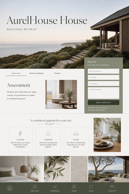 Hospitality website design for Australia, showing a clear opening, service information, supporting content, and a focused inquiry action.