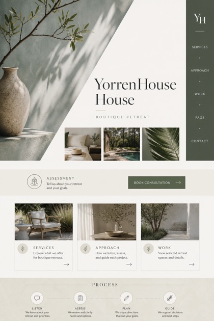 Hospitality website design for Australia, showing a clear opening, service information, supporting content, and a focused inquiry action.