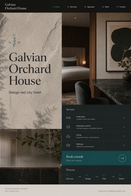 Hospitality website design for Australia, showing a clear opening, service information, supporting content, and a focused inquiry action.