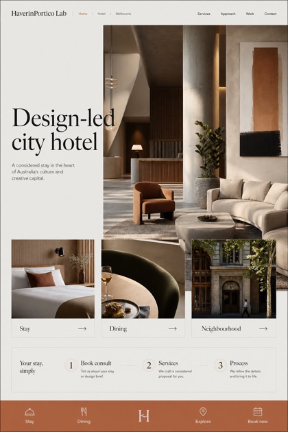 Hospitality website design for Australia, showing a clear opening, service information, supporting content, and a focused inquiry action.