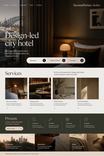 Hospitality website design for Australia, showing a clear opening, service information, supporting content, and a focused inquiry action.