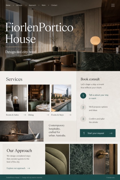 Hospitality website design for Australia, showing a clear opening, service information, supporting content, and a focused inquiry action.