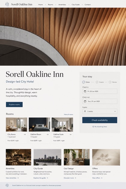 Hospitality website design for Australia, showing a clear opening, service information, supporting content, and a focused inquiry action.