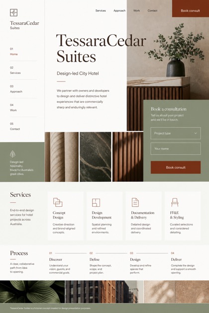 Hospitality website design for Australia, showing a clear opening, service information, supporting content, and a focused inquiry action.