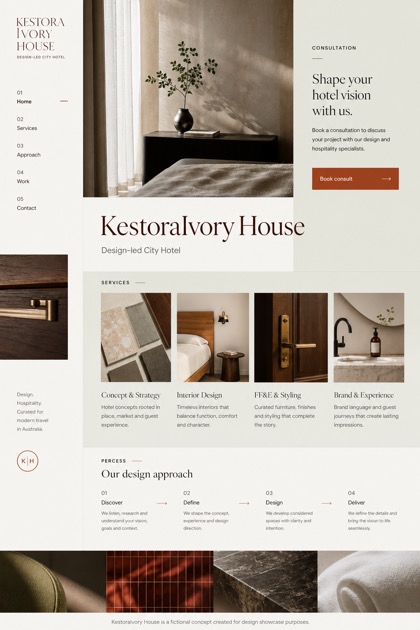 Hospitality website design for Australia, showing a clear opening, service information, supporting content, and a focused inquiry action.