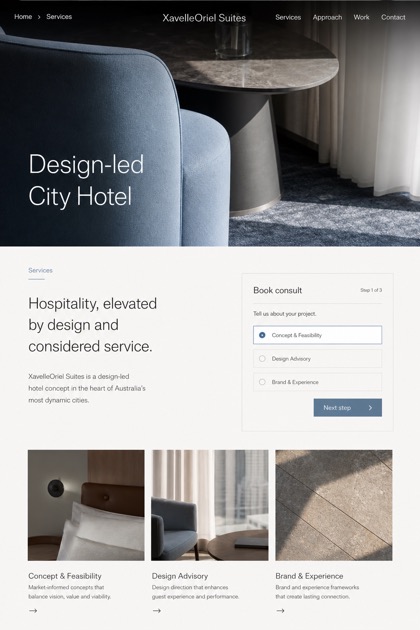 Hospitality website design for Australia, showing a clear opening, service information, supporting content, and a focused inquiry action.