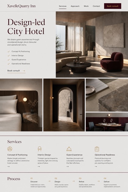 Hospitality website design for Australia, showing a clear opening, service information, supporting content, and a focused inquiry action.