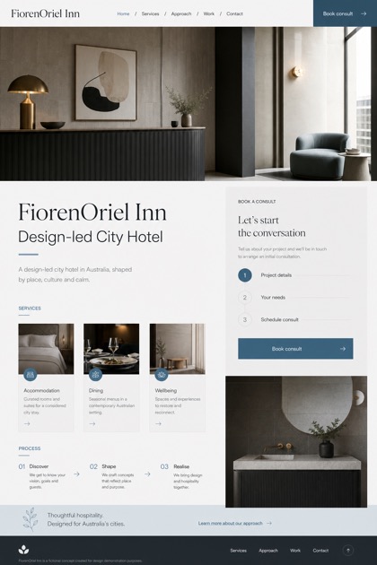 Hospitality website design for Australia, showing a clear opening, service information, supporting content, and a focused inquiry action.
