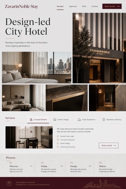 Hospitality website design for Australia, showing a clear opening, service information, supporting content, and a focused inquiry action.