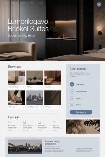 Hospitality website design for Australia, showing a clear opening, service information, supporting content, and a focused inquiry action.