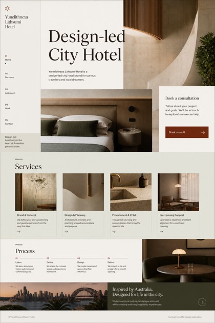 Hospitality website design for Australia, showing a clear opening, service information, supporting content, and a focused inquiry action.