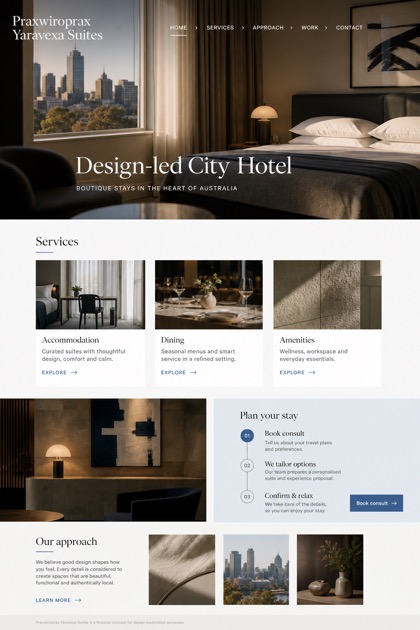 Hospitality website design for Australia, showing a clear opening, service information, supporting content, and a focused inquiry action.