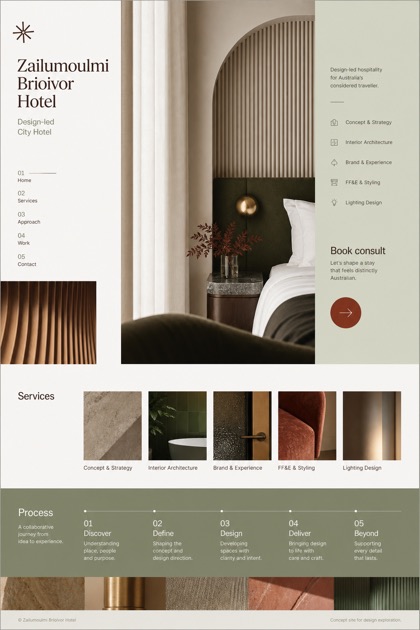 Hospitality website design for Australia, showing a clear opening, service information, supporting content, and a focused inquiry action.