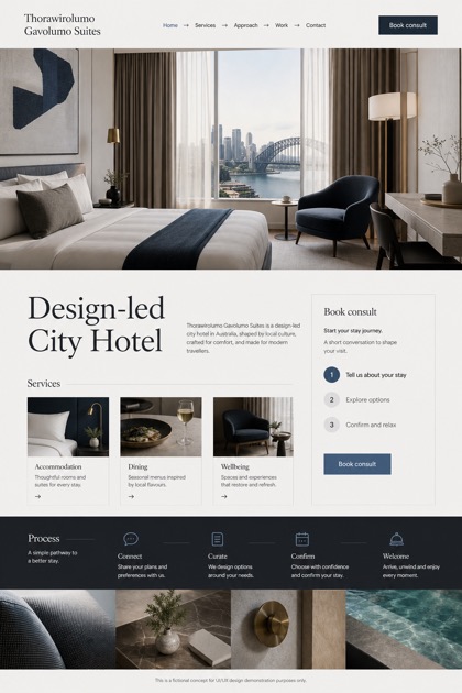 Hospitality website design for Australia, showing a clear opening, service information, supporting content, and a focused inquiry action.