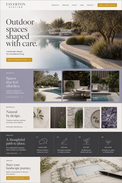 Architecture & Interiors website design for Australia, showing a clear opening, service information, supporting content, and a focused inquiry action.