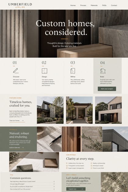 Architecture & Interiors website design for Australia, showing a clear opening, service information, supporting content, and a focused inquiry action.