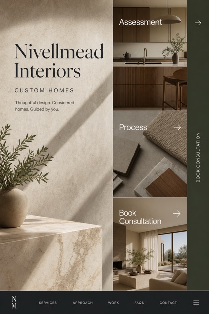 Architecture & Interiors website design for Australia, showing a clear opening, service information, supporting content, and a focused inquiry action.