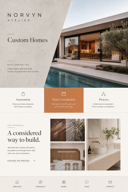 Architecture & Interiors website design for Australia, showing a clear opening, service information, supporting content, and a focused inquiry action.