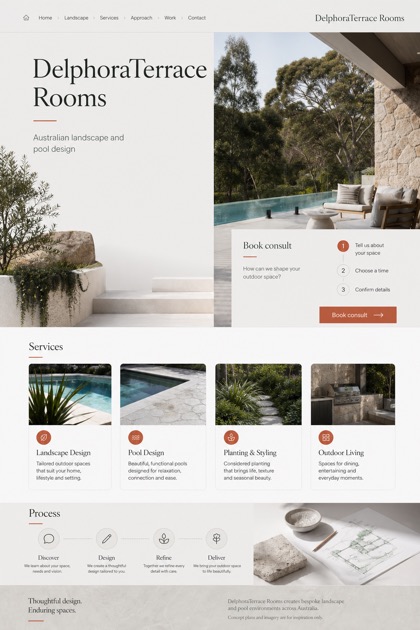 Architecture & Interiors website design for Australia, showing a clear opening, service information, supporting content, and a focused inquiry action.