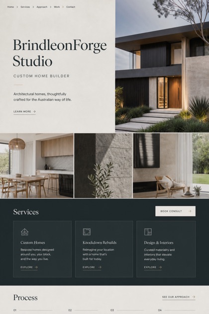Architecture & Interiors website design for Australia, showing a clear opening, service information, supporting content, and a focused inquiry action.