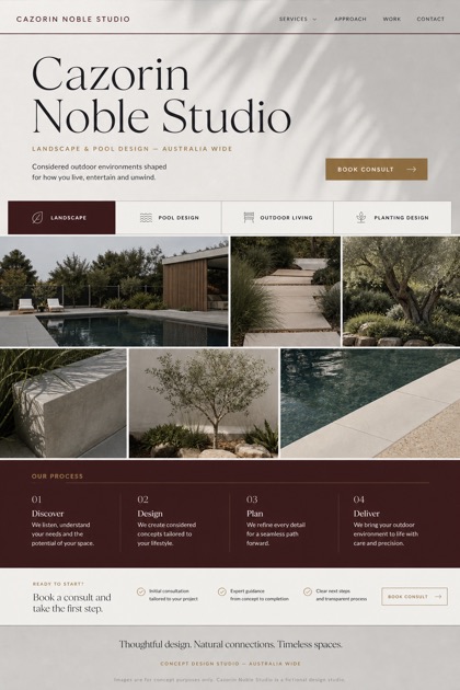 Architecture & Interiors website design for Australia, showing a clear opening, service information, supporting content, and a focused inquiry action.