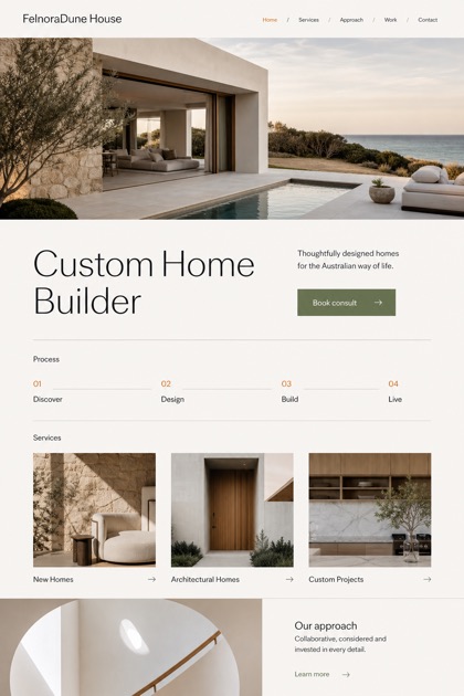 Architecture & Interiors website design for Australia, showing a clear opening, service information, supporting content, and a focused inquiry action.