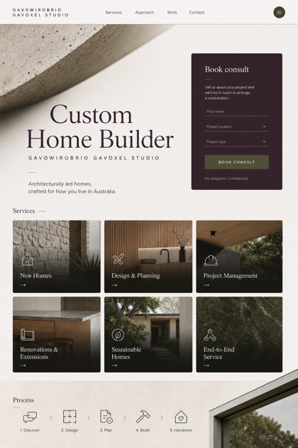 Architecture & Interiors website design for Australia, showing a clear opening, service information, supporting content, and a focused inquiry action.